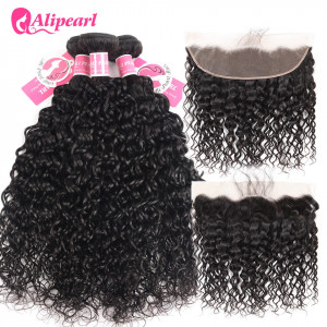 Alipearl 3pcs Natural Wave with 13*4 Lace Frontal Indian Hair