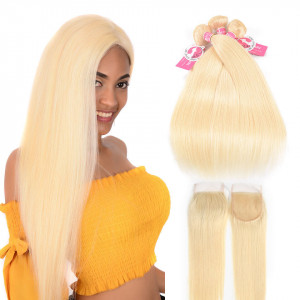 #613 Alipearl Hair 3 Bundles with Lace Closure Brazilian Straight Virgin Hair