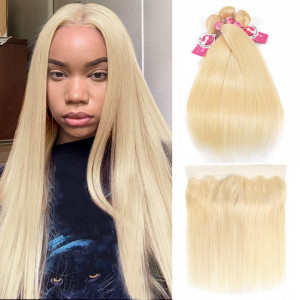 Alipearl Blonde Virgin Hair Color 613 Straight Hair 3 Bundles With Frontal