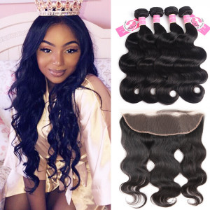  Peruvian Virgin Hair Body Wave 4 Bundles With 13x4 Lace Frontal 