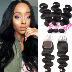 Alipearl Hair 3 bundles Body Wave with lace closure Indian