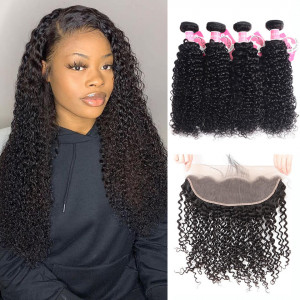 Brazilian Human Hair 4pcs Kinky Curly with 13*4 Lace Frontal