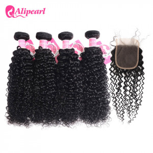 4pcs Curly with 4*4 Lace Closure Alipearl Unprocessed Indian Hair