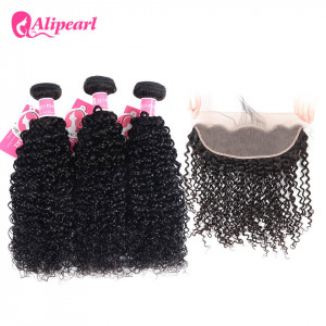 Alipearl 3pcs Kinky Curly with 13*4 Lace Frontal Indian Hair