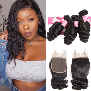 3pcs/lot Loose Wave with 4*4 Lace Closure Alipearl Indian Hair