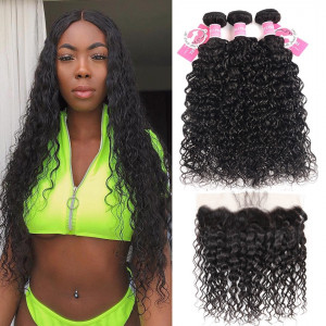 Alipearl Brazilian Hair Natural Wave 3 Bundles with Lace Frontal