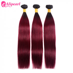 Ombre Color 1B/Burg Straight Peruvian Hair 3 Bundles Human Hair Weave